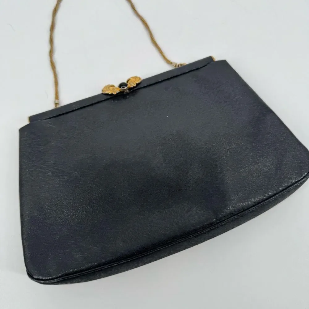 Vintage 50s-60s Rosenfeld Black‎ Leather Evening Clasp Bag